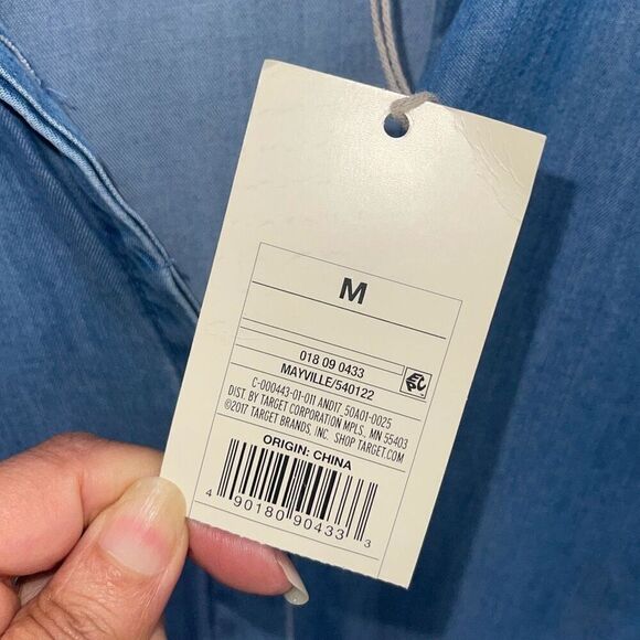 A New Day Womens Button Front Chambray Drawstring Denim Dress Blue Medium NWT - Picture 8 of 10